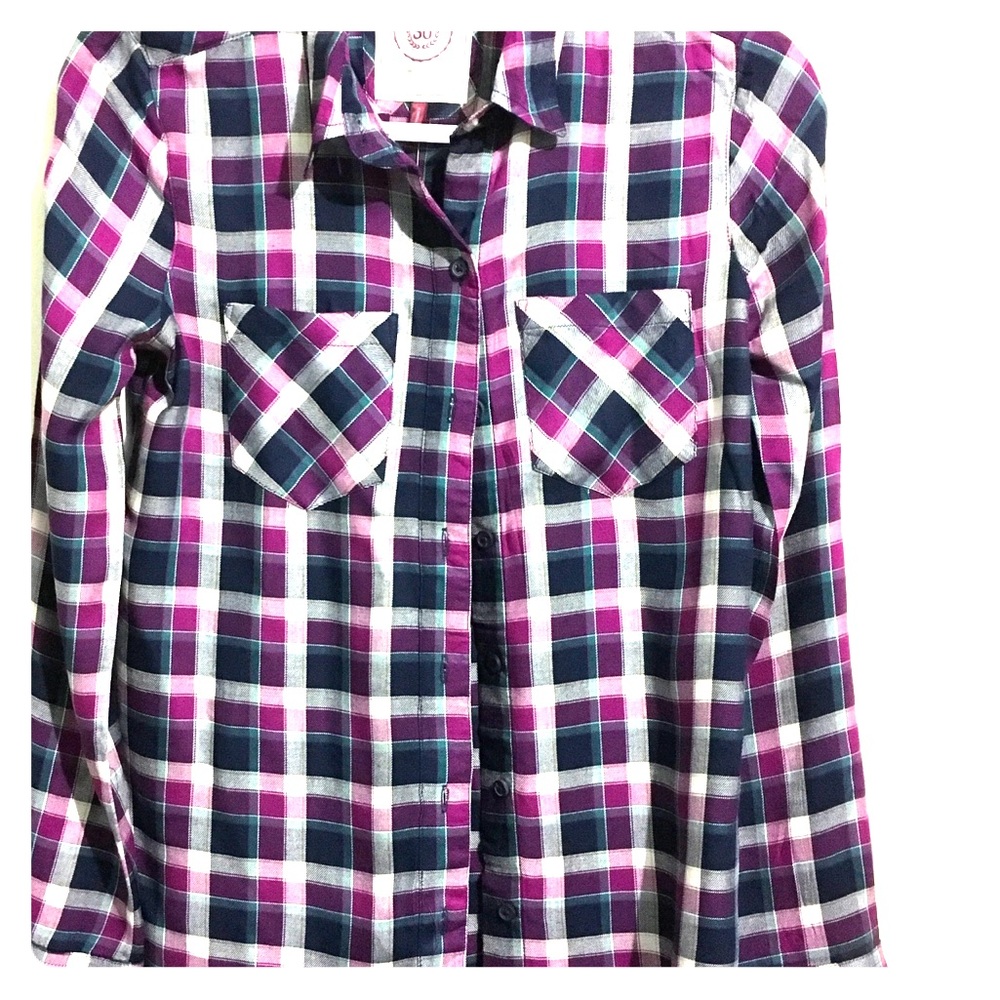 💜 NWT 2/$20 SO plaid button shirt purple XS